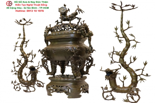 Lư Đồng Đẹp - Bộ Đỉnh Đồng Trúc Hóa Rồng - [[ Cực Đẹp ]]