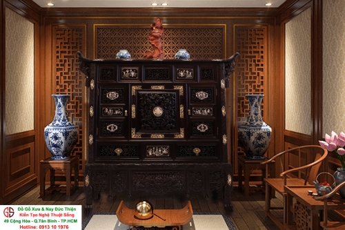 Tủ Thờ Đẹp Của Huế - Chạm Khắc Cửu Long tranh Châu